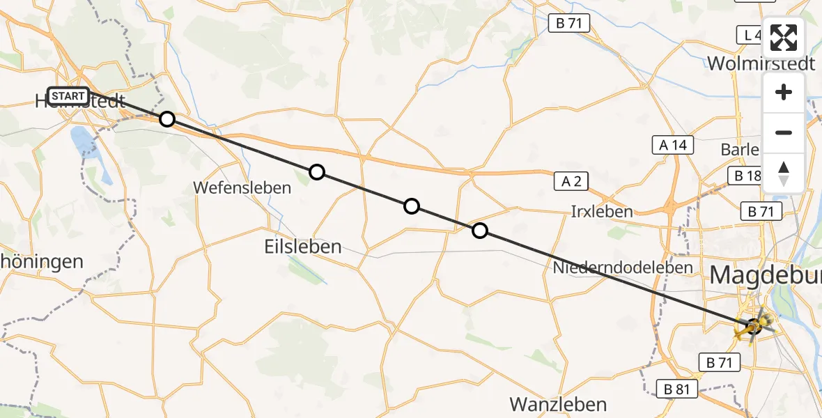 Flugroute Rettungshubschrauber Helmstedt - Magdeburg University Hospital, 28 September 2026, 10:48