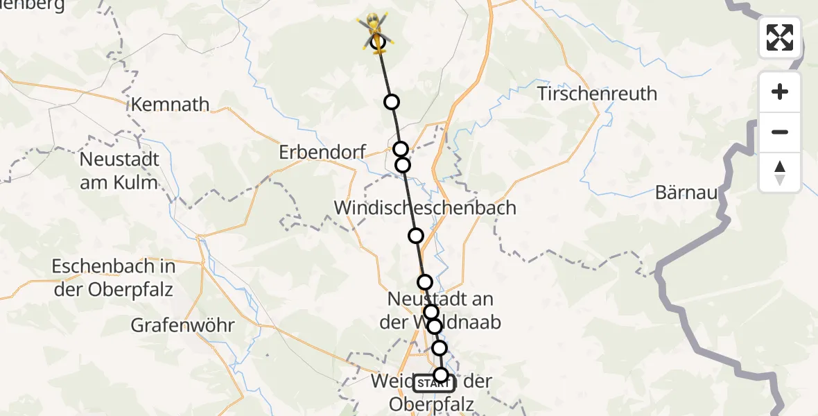Flugroute Ambulanzhubschrauber Weiden Hospital - Waldershof, 28 September 2026, 10:51