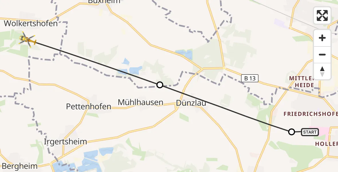 Flugroute Rettungshubschrauber Ingolstadt Hospital - Nassenfels, 28 September 2026, 10:56