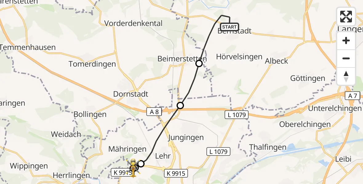 Flugroute Rettungshubschrauber Bernstadt - ADAC Air Rescue Station Ulm (Christoph 22), 28 September 2026, 11:06