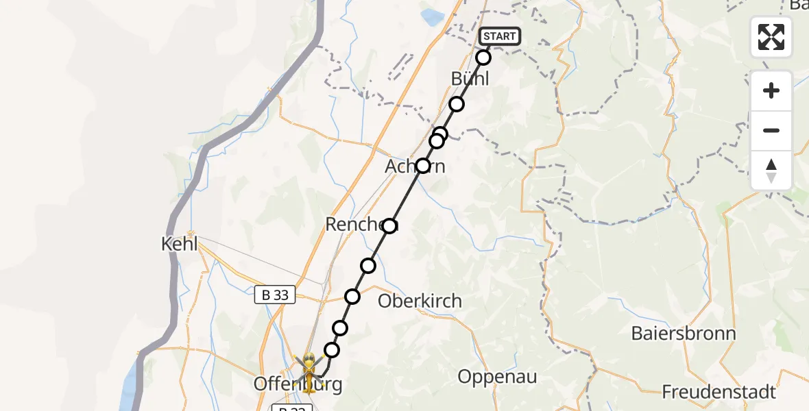 Flugroute Rettungshubschrauber Baden-Baden - Offenburg, 28 September 2026, 11:11