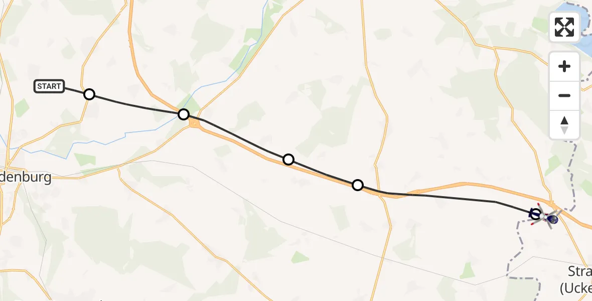 Flugroute Polizeihubschrauber Neubrandenburg Trollenhagen Flughafen - Schönhausen, 28 September 2026, 11:23