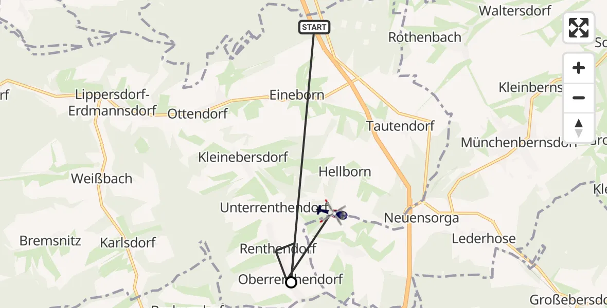 Flugroute Polizeihubschrauber Eineborn - Renthendorf, 28 September 2026, 11:25