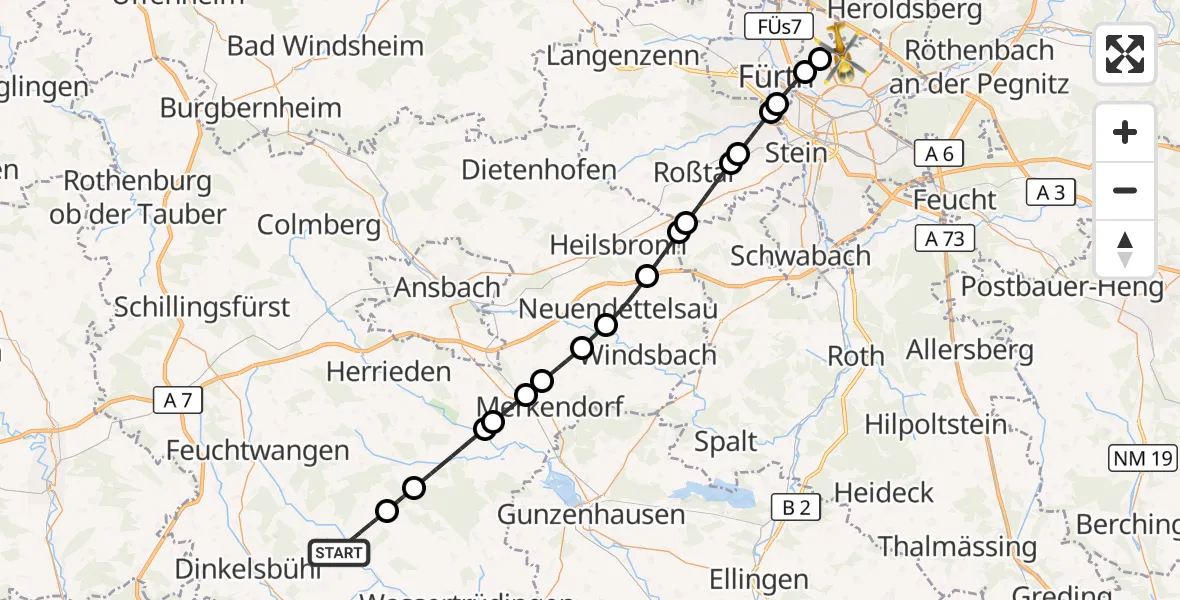Flugroute Rettungshubschrauber Langfurth - Flughafen Nuremberg, 28 September 2026, 11:33