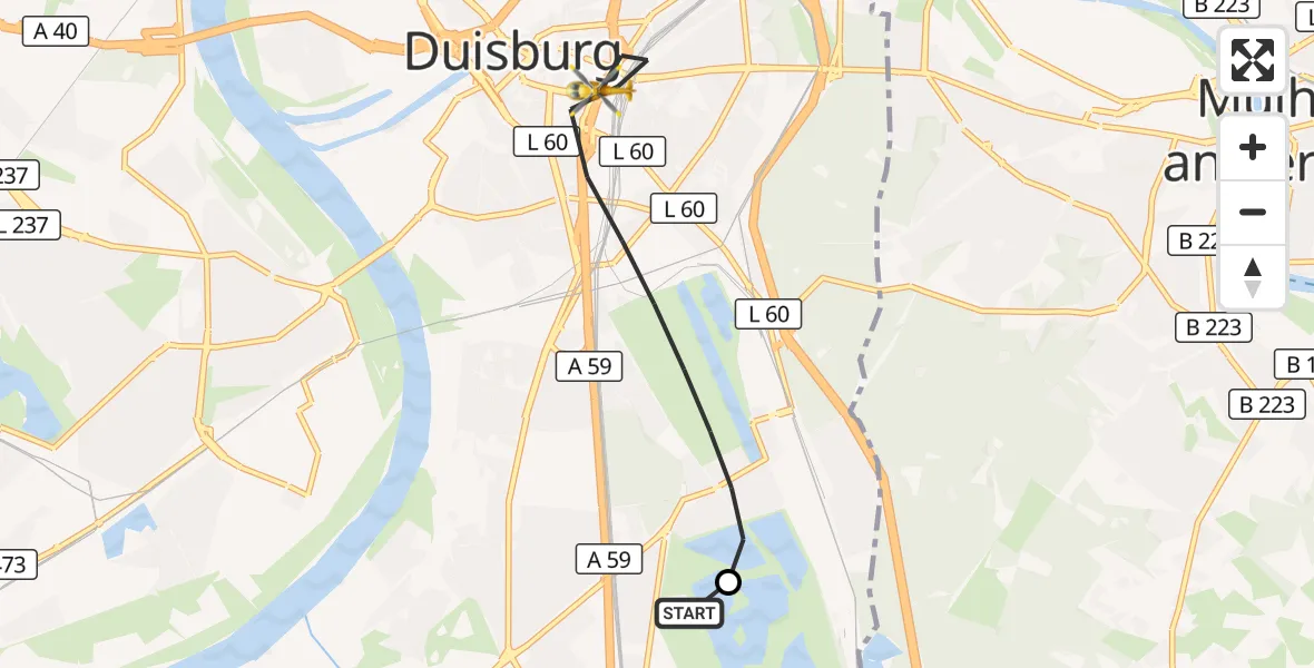 Flugroute Rettungshubschrauber Duisburg Air Rescue Hubschrauberlandeplatz (Christoph 9) - Duisburg, 28 September 2026, 11:41