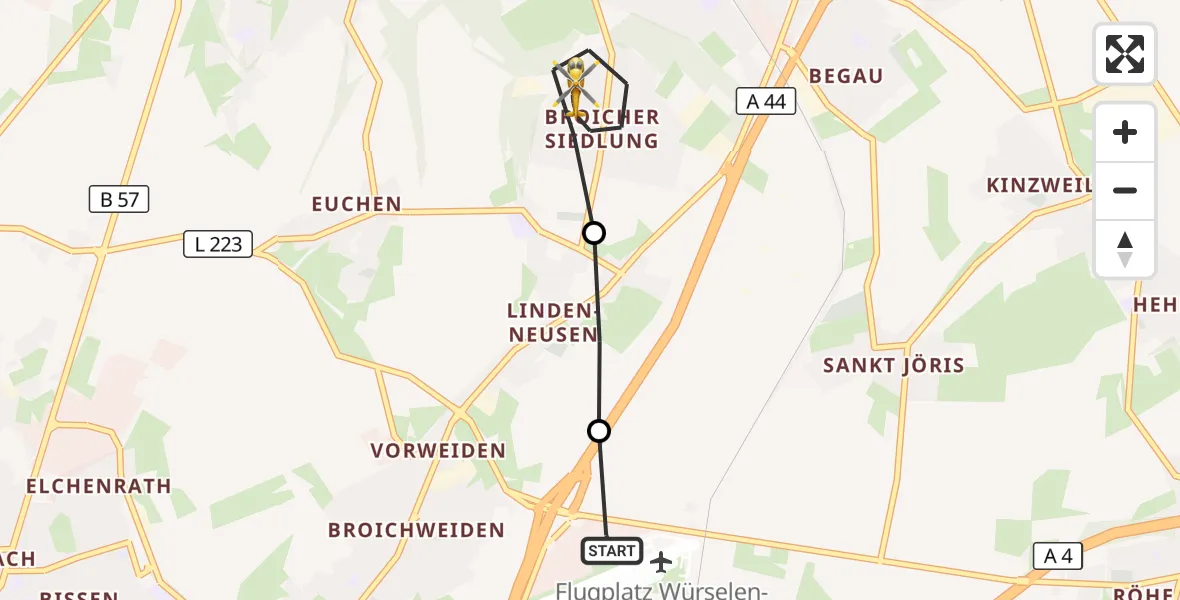 Flugroute Rettungshubschrauber Aachen-Merzbrück Flughafen - Alsdorf, 28 September 2026, 11:41