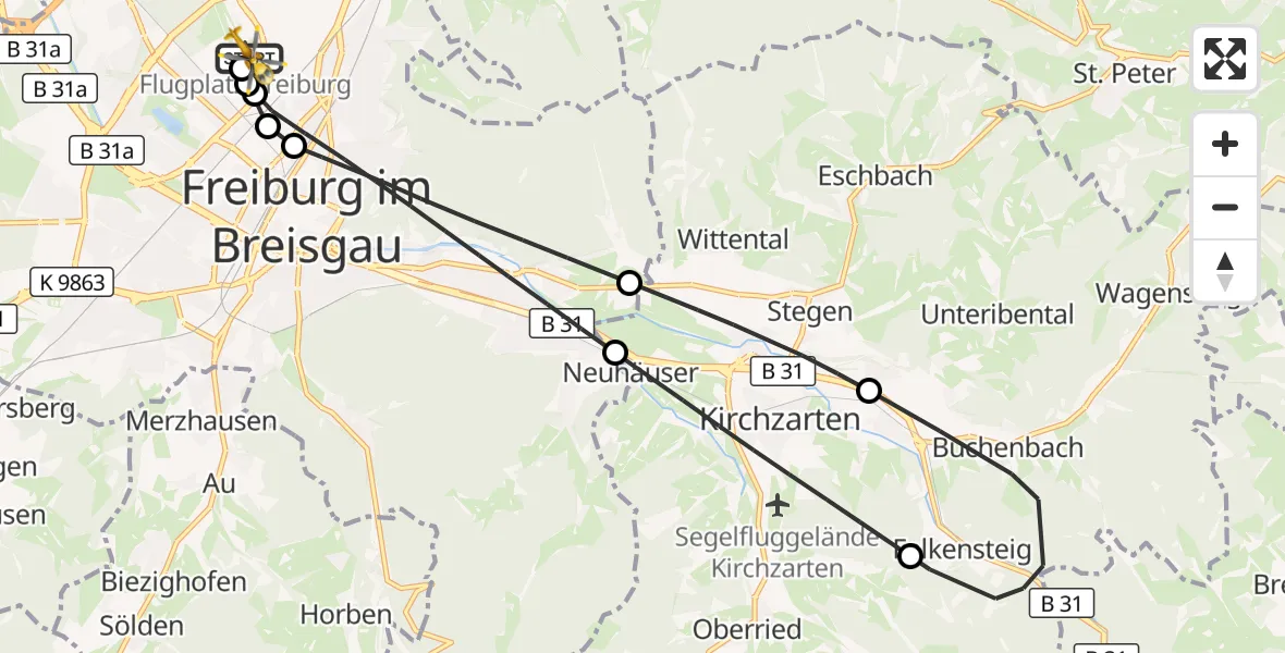 Flugroute Ambulanzhubschrauber Freiburg im Breisgau Flugplatz - Freiburg im Breisgau Flugplatz, 28 September 2026, 11:44