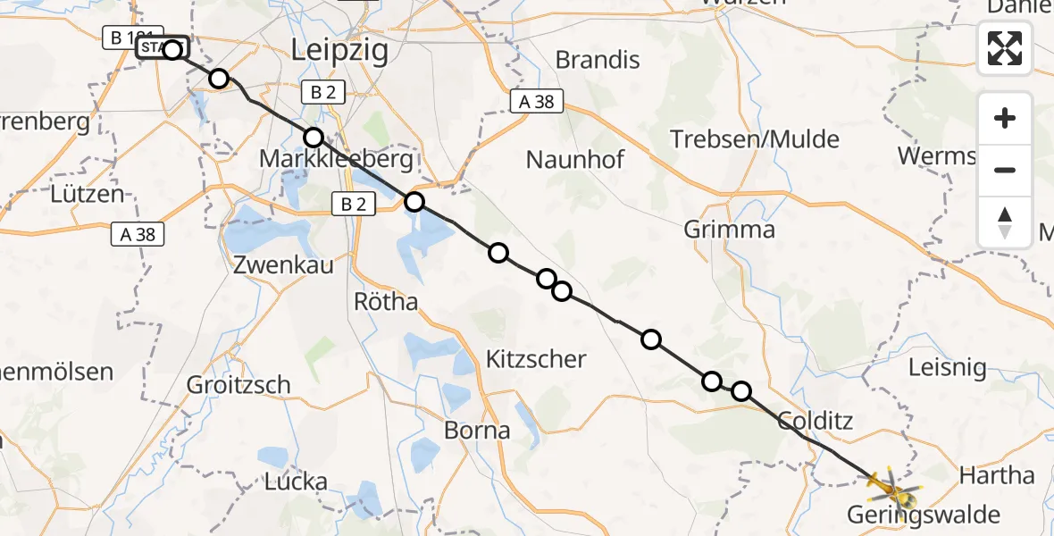 Flugroute Rettungshubschrauber Schkeuditz - Geringswalde, 28 September 2026, 11:47