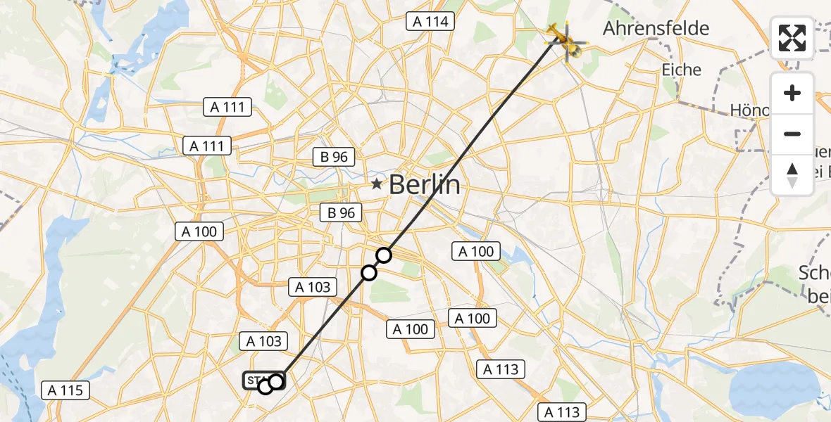 Flugroute Rettungshubschrauber Charité Clinic Benjamin Franklin Campus - Berlin, 28 September 2026, 11:48