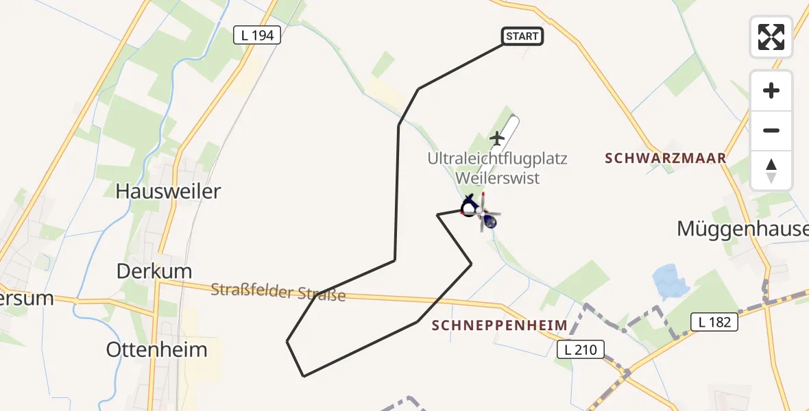 Flugroute Polizeihubschrauber Weilerswist - Weilerswist UL, 28 September 2026, 11:50