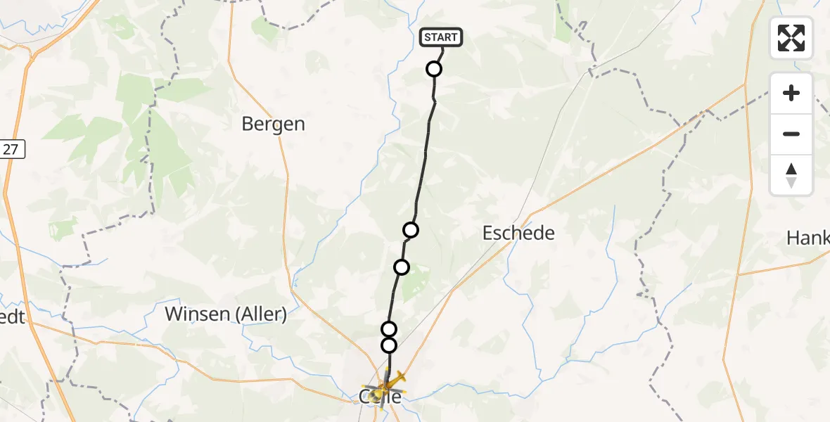 Flugroute Rettungshubschrauber Faßberg - Celle, 28 September 2026, 11:56