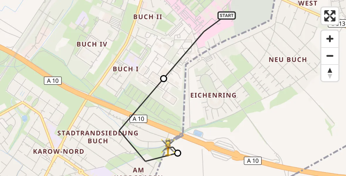 Flugroute Rettungshubschrauber Helios Clinic Berlin-Buch - Panketal, 28 September 2026, 11:58