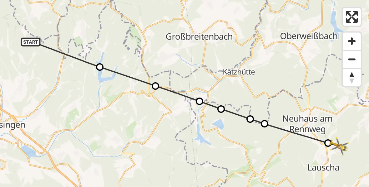 Flugroute Rettungshubschrauber Schleusingen - Lauscha, 28 September 2026, 12:09