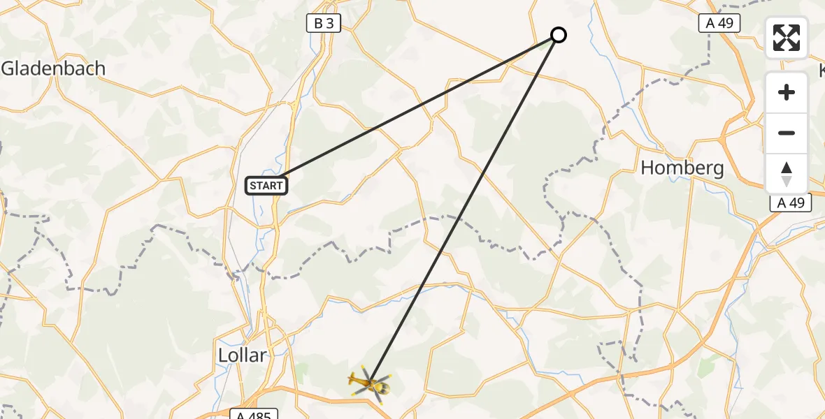 Flugroute Rettungshubschrauber Weimar (Lahn) - Buseck, 28 September 2026, 12:10