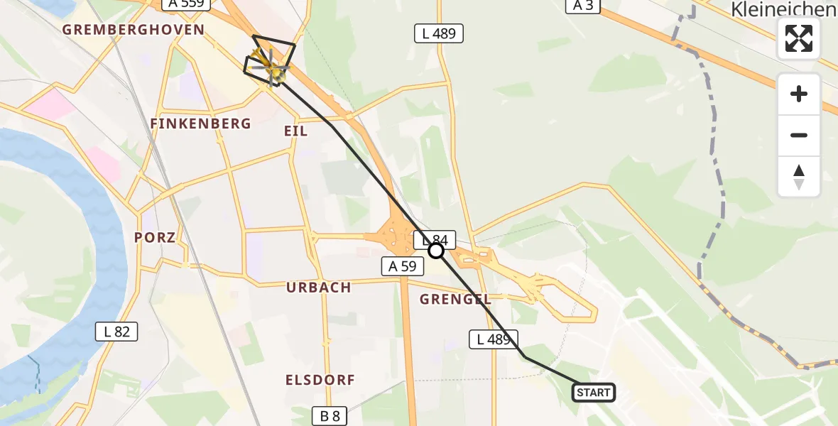 Flugroute Rettungshubschrauber Köln Bonn Flughafen - Köln, 28 September 2026, 12:11