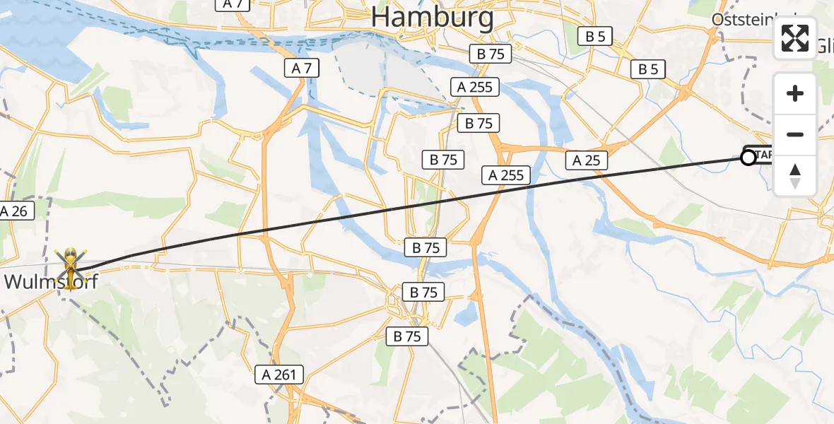 Flugroute Rettungshubschrauber Christoph Hansa ADAC Hubschrauberlandeplatz - Hamburg, 28 September 2026, 12:11