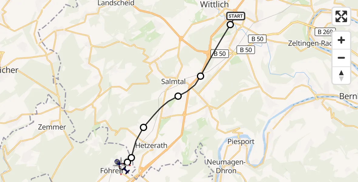 Flugroute Polizeihubschrauber Wittlich - Föhren, 28 September 2026, 12:15