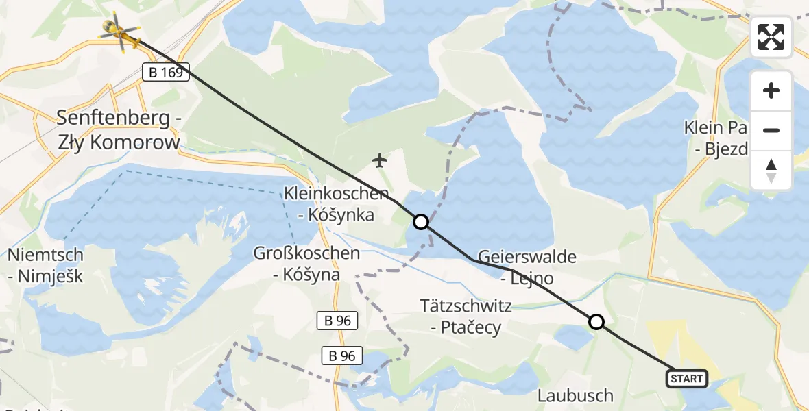 Flugroute Rettungshubschrauber Lauta - Senftenberg, 28 September 2026, 12:15