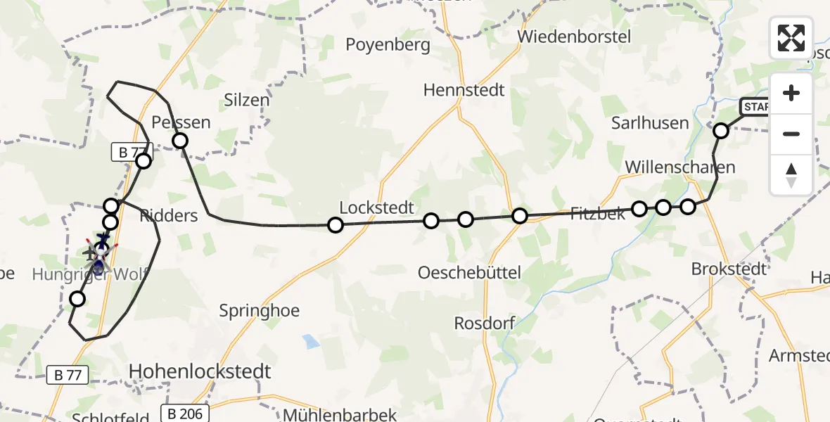 Flugroute Polizeihubschrauber Arpsdorf - Itzehoe Hungriger Wolf Flugplatz, 28 September 2026, 12:23