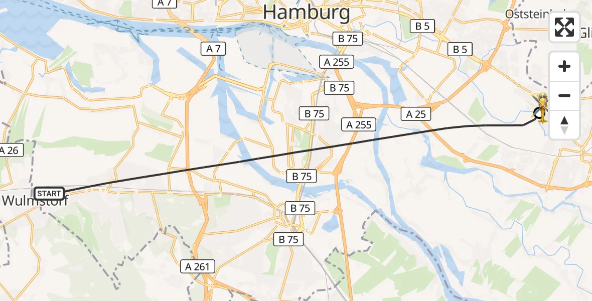Flugroute Rettungshubschrauber Hamburg - Christoph Hansa ADAC Hubschrauberlandeplatz, 28 September 2026, 12:25