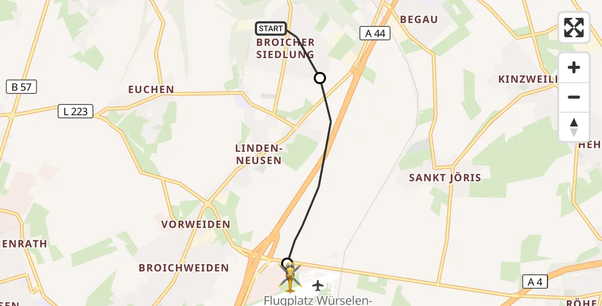 Flugroute Rettungshubschrauber Alsdorf - Aachen-Merzbrück Flughafen, 28 September 2026, 12:26