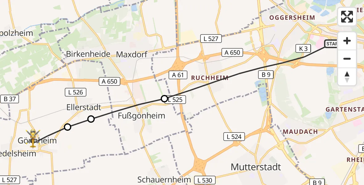 Flugroute Rettungshubschrauber Ludwigshafen am Rhein - Gönnheim, 28 September 2026, 12:27