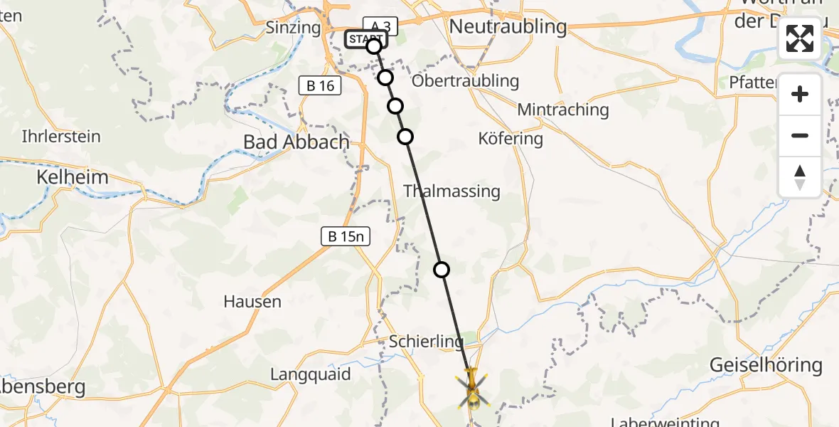Flugroute Rettungshubschrauber DRF Air Rescue Station Regensburg / Regensburg University Hospital - Schierling, 28 September 2026, 12:35
