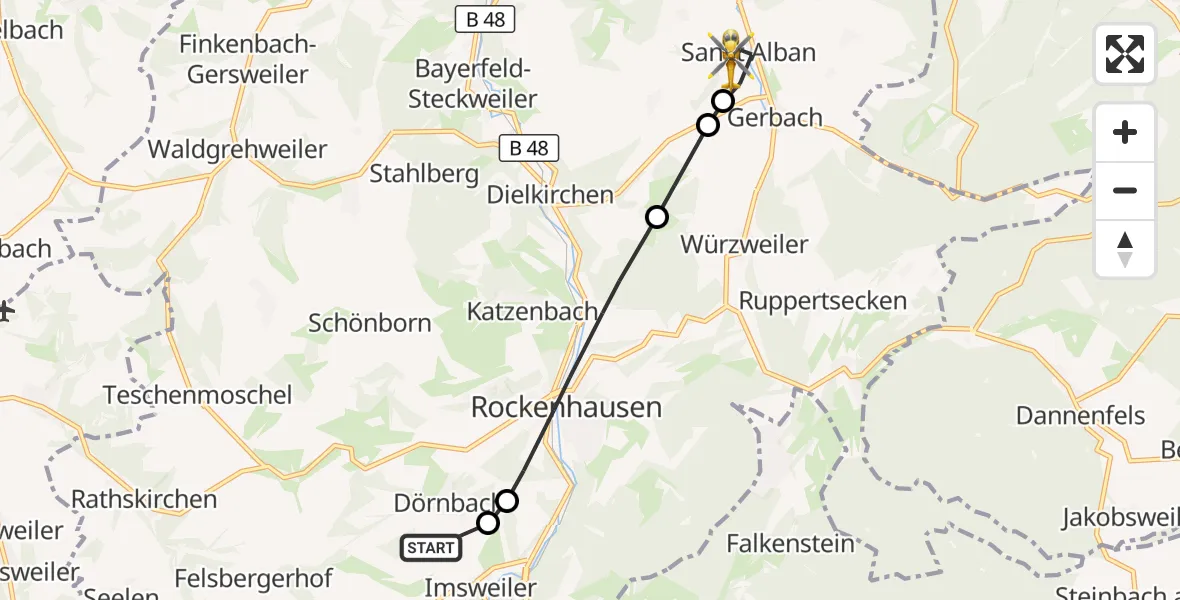 Flugroute Rettungshubschrauber Rockenhausen - Sankt Alban, 28 September 2026, 12:36