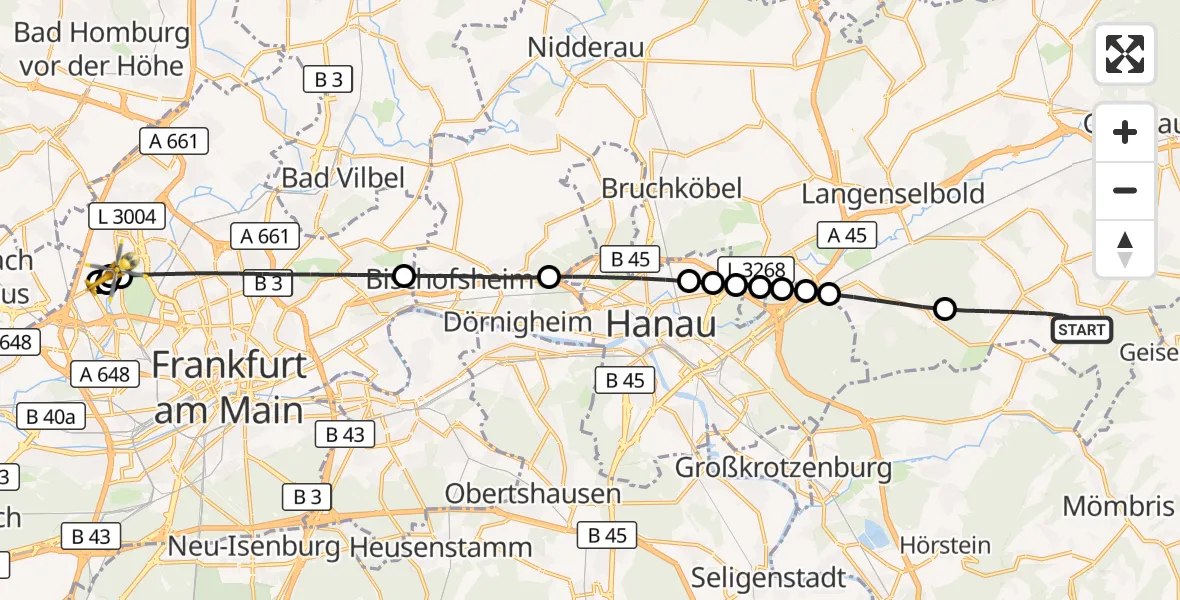 Flugroute Rettungshubschrauber Freigericht - Northwest Hospital, 28 September 2026, 12:52