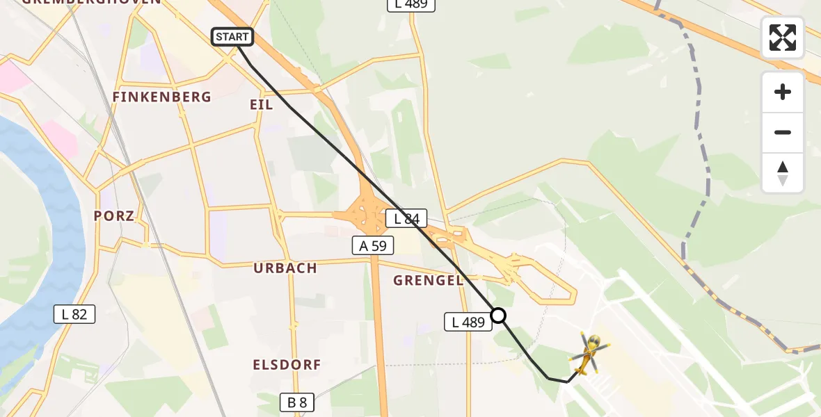 Flugroute Rettungshubschrauber Köln - Köln Bonn Flughafen, 28 September 2026, 12:53