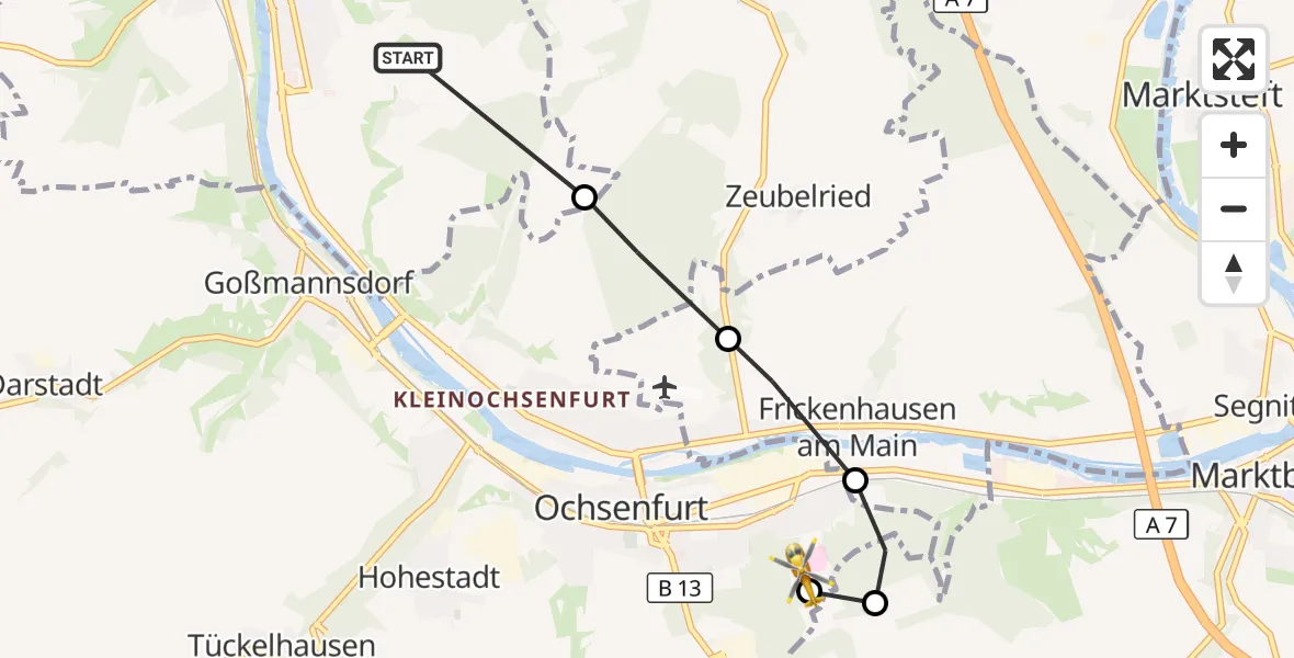Flugroute Rettungshubschrauber Sommerhausen - Ochsenfurt Hospital, 28 September 2026, 12:54