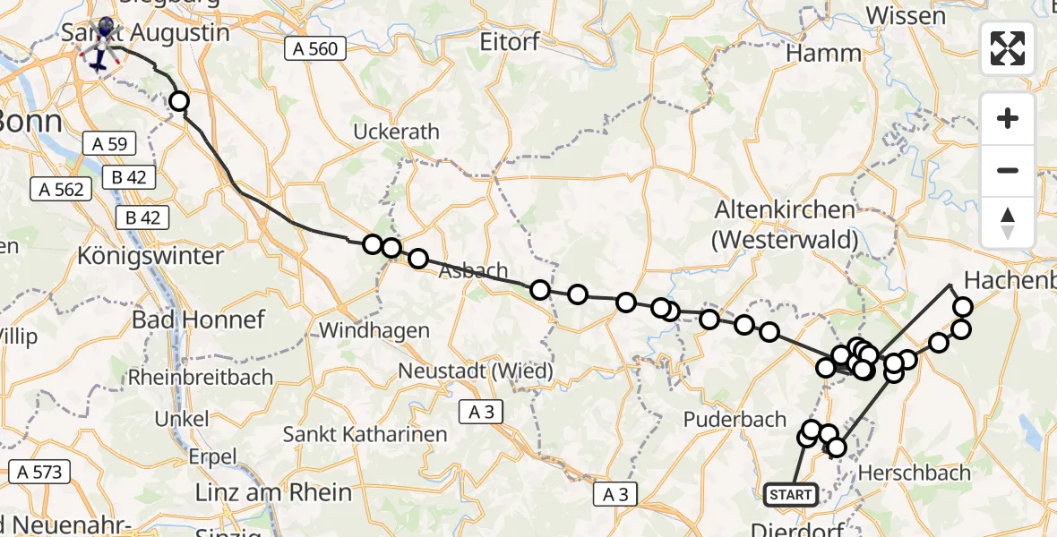 Flugroute Polizeihubschrauber Dierdorf-Wienau Flugplatz - Bonn-Hangelar Flugplatz, 28 September 2026, 12:58