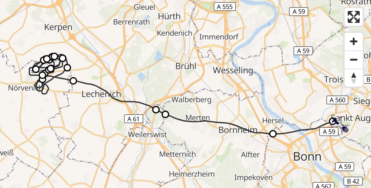Flugroute Polizeihubschrauber Militärflugplatz Nörvenich - Sankt Augustin, 28 September 2026, 13:02