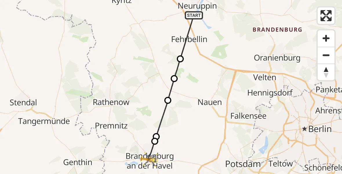 Flugroute Rettungshubschrauber Neuruppin - Brandenburg an der Havel, 28 September 2026, 13:12