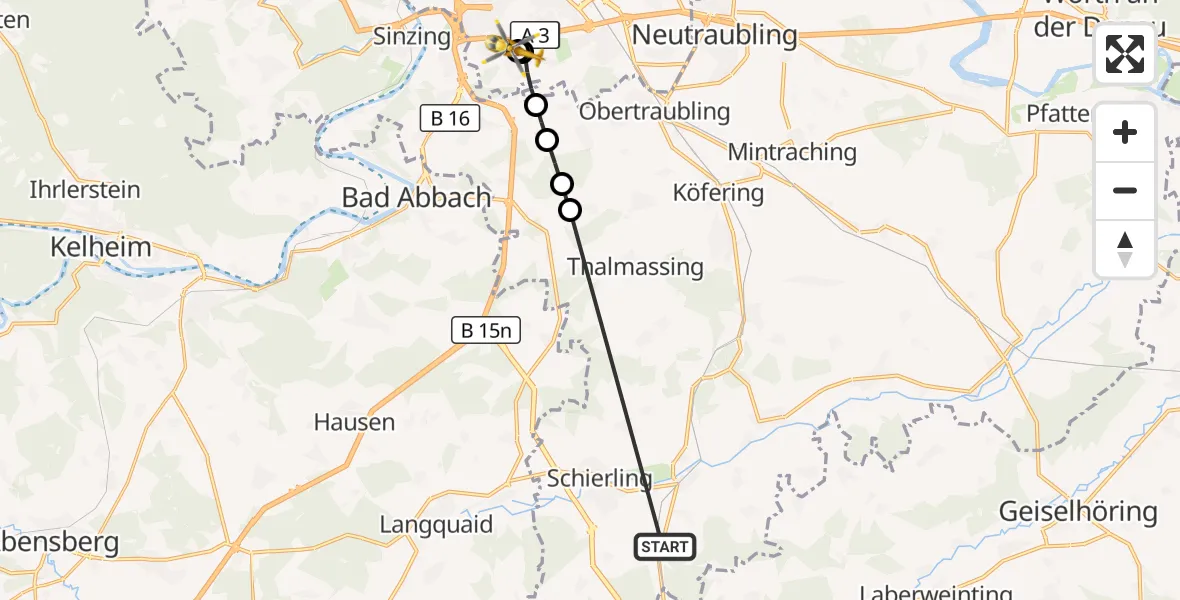 Flugroute Rettungshubschrauber Schierling - DRF Air Rescue Station Regensburg / Regensburg University Hospital, 28 September 2026, 13:13