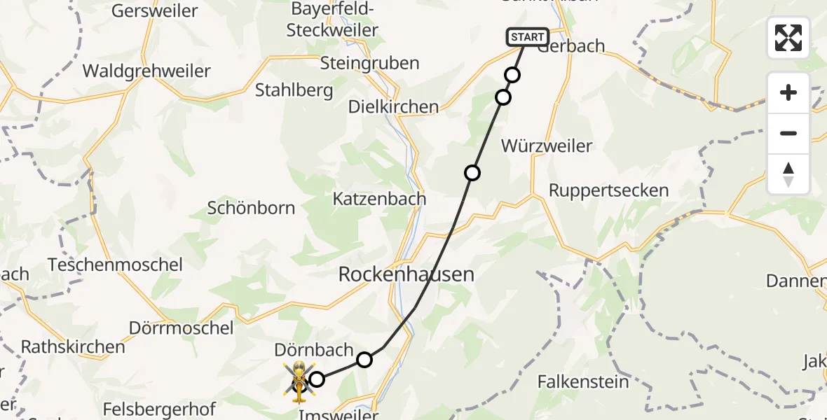 Flugroute Rettungshubschrauber Sankt Alban - Rockenhausen, 28 September 2026, 13:17