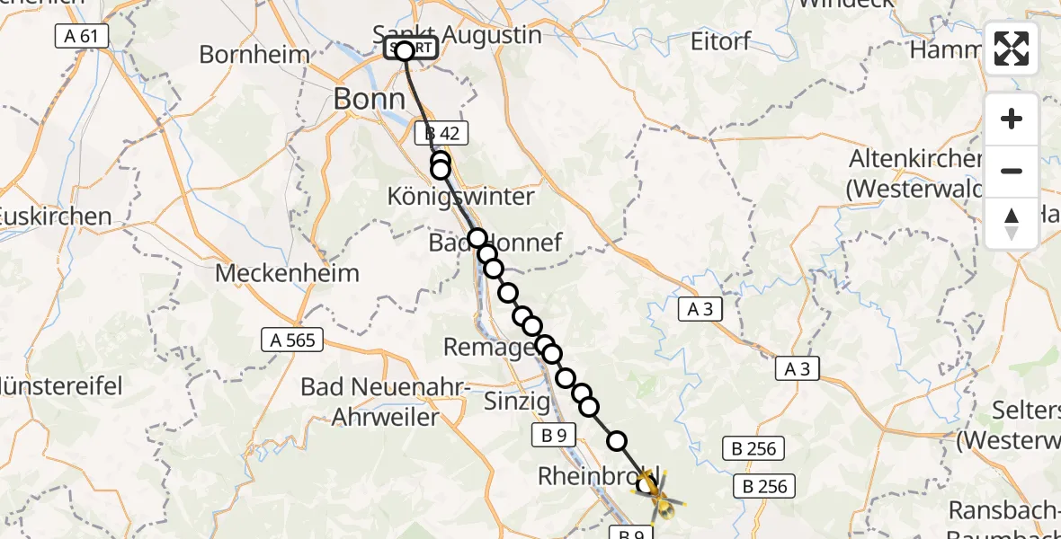 Flugroute Rettungshubschrauber Sankt Augustin - Leutesdorf, 28 September 2026, 13:26