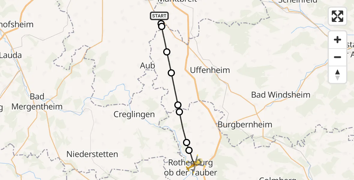 Flugroute Rettungshubschrauber Marktbreit - Rothenburg ob der Tauber, 28 September 2026, 13:42