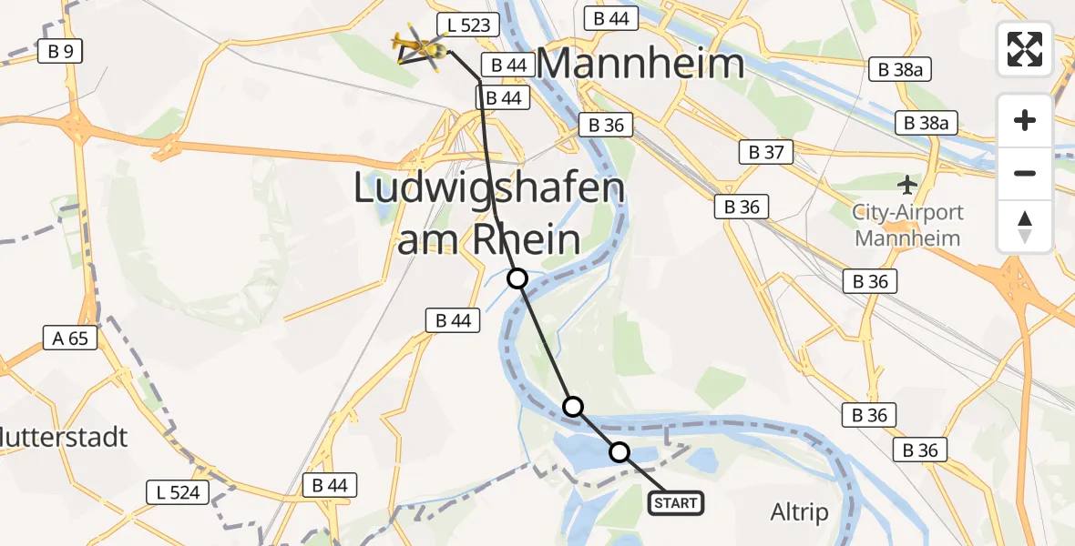 Flugroute Rettungshubschrauber Altrip - Ludwigshafen am Rhein, 28 September 2026, 13:46