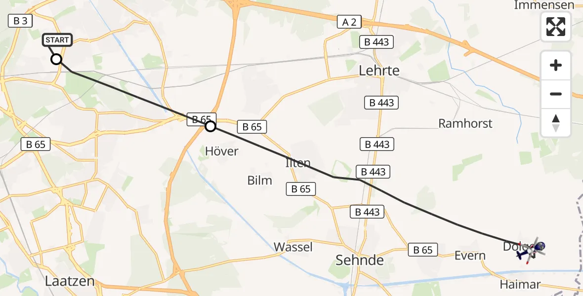 Flugroute Polizeihubschrauber Hannover Luftrettung Hubschrauberlandeplatz (Christoph 4) - Sehnde, 28 September 2026, 14:03