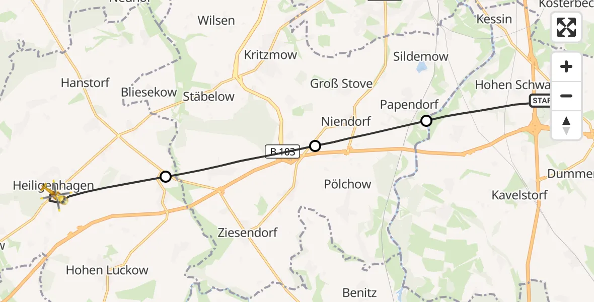 Flugroute Ambulanzhubschrauber Dummerstorf - Satow, 28 September 2026, 14:10