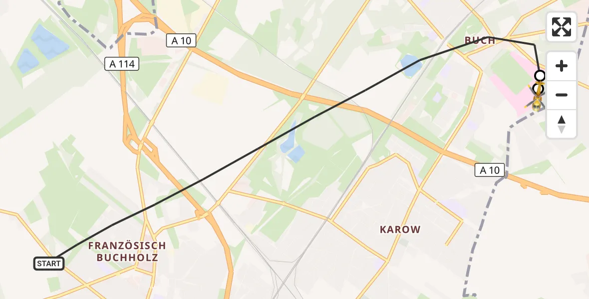 Flugroute Rettungshubschrauber Berlin - Helios Clinic Berlin-Buch, 28 September 2026, 14:12