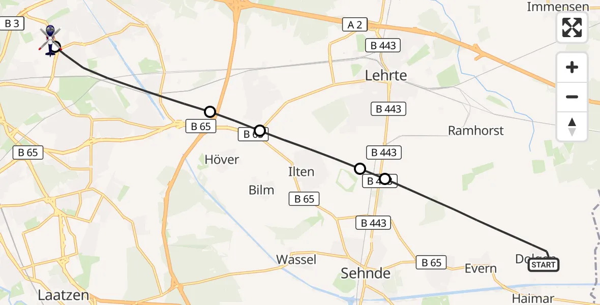 Flugroute Polizeihubschrauber Sehnde - Hannover Luftrettung Hubschrauberlandeplatz (Christoph 4), 28 September 2026, 14:18