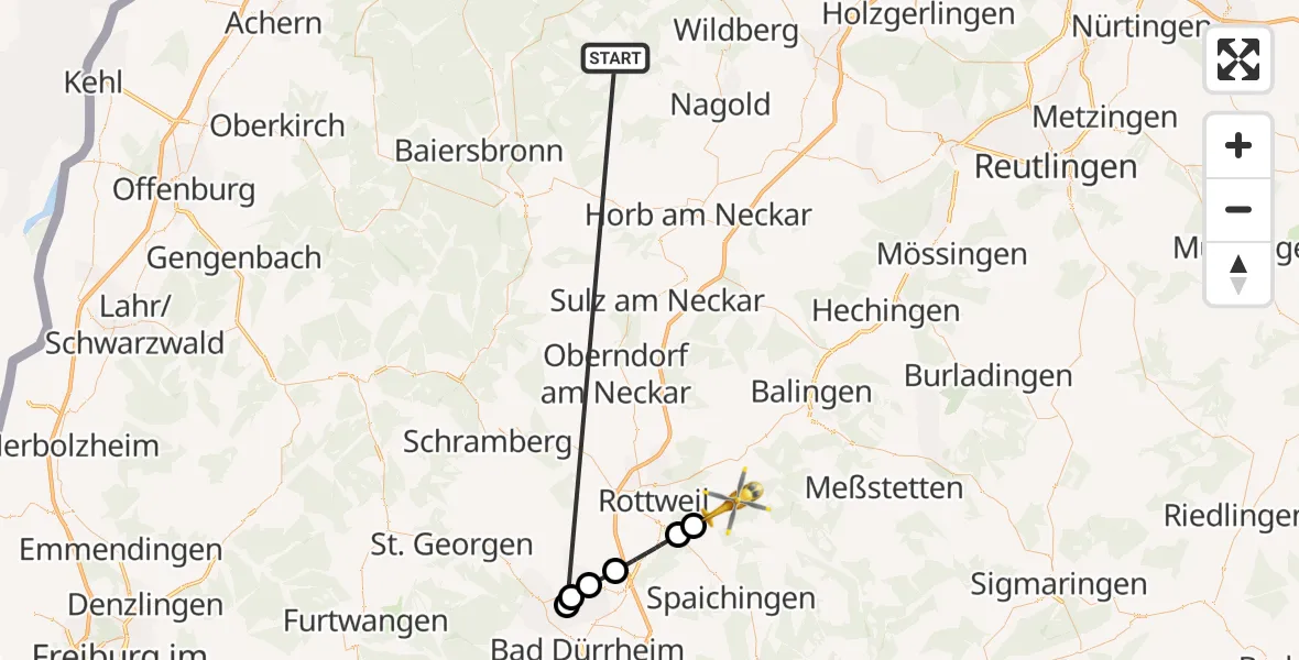 Flugroute Ambulanzhubschrauber Altensteig - Wellendingen, 28 September 2026, 14:21