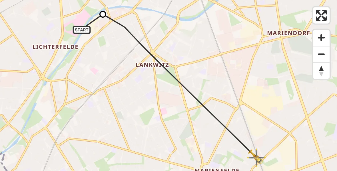 Flugroute Rettungshubschrauber Charité Clinic Benjamin Franklin Campus - Berlin, 28 September 2026, 14:26