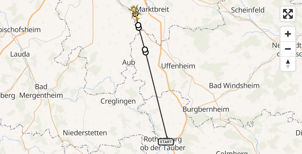 Flugroute Rettungshubschrauber Rothenburg ob der Tauber - Ochsenfurt Hospital, 28 September 2026, 14:27