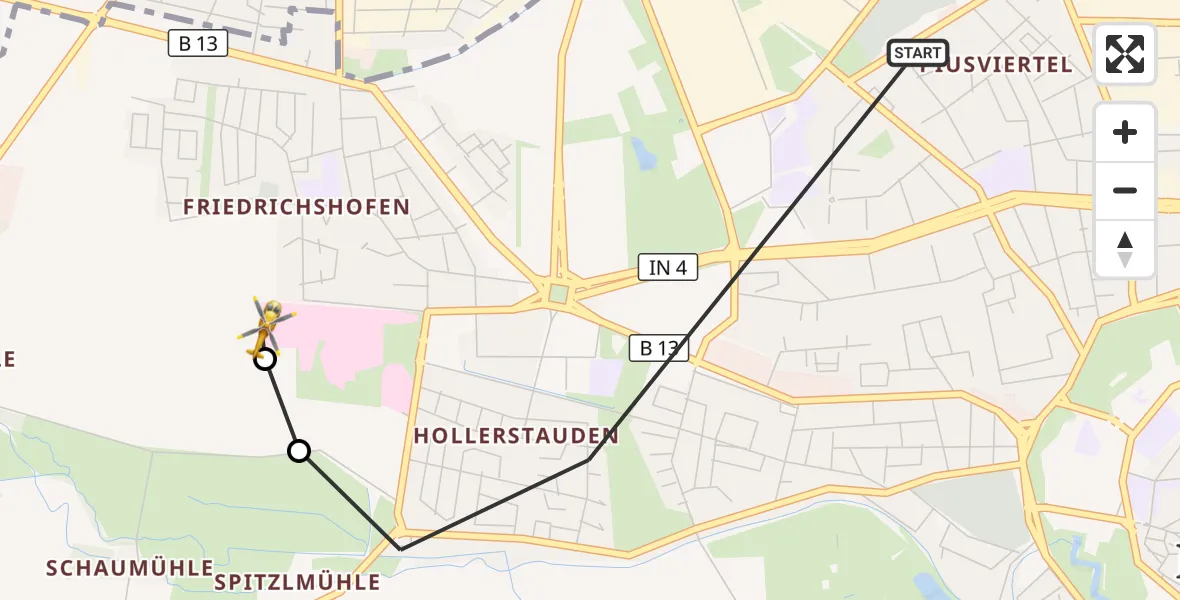 Flugroute Rettungshubschrauber Ingolstadt - Ingolstadt Hospital, 28 September 2026, 14:33