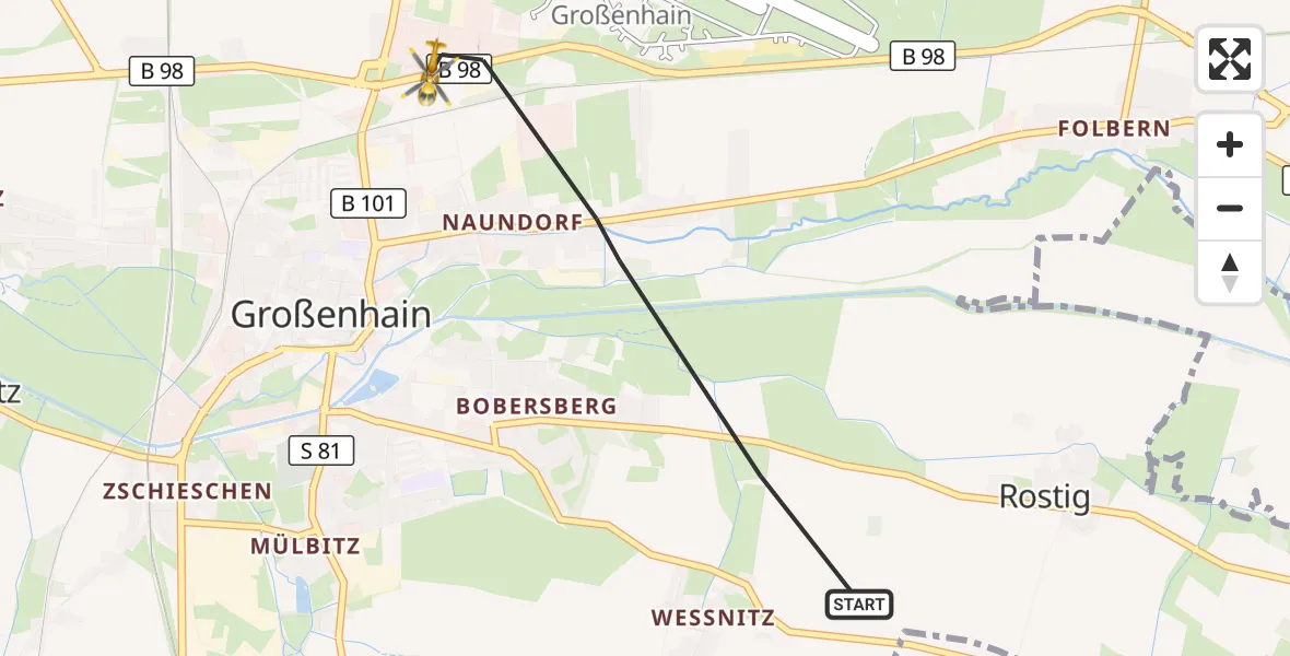 Flugroute Rettungshubschrauber Großenhain - Großenhain, 28 September 2026, 14:33