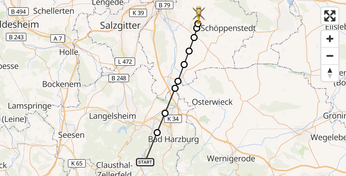 Flugroute Rettungshubschrauber Harz (Landkreis Goslar) - Dettum, 28 September 2026, 14:33