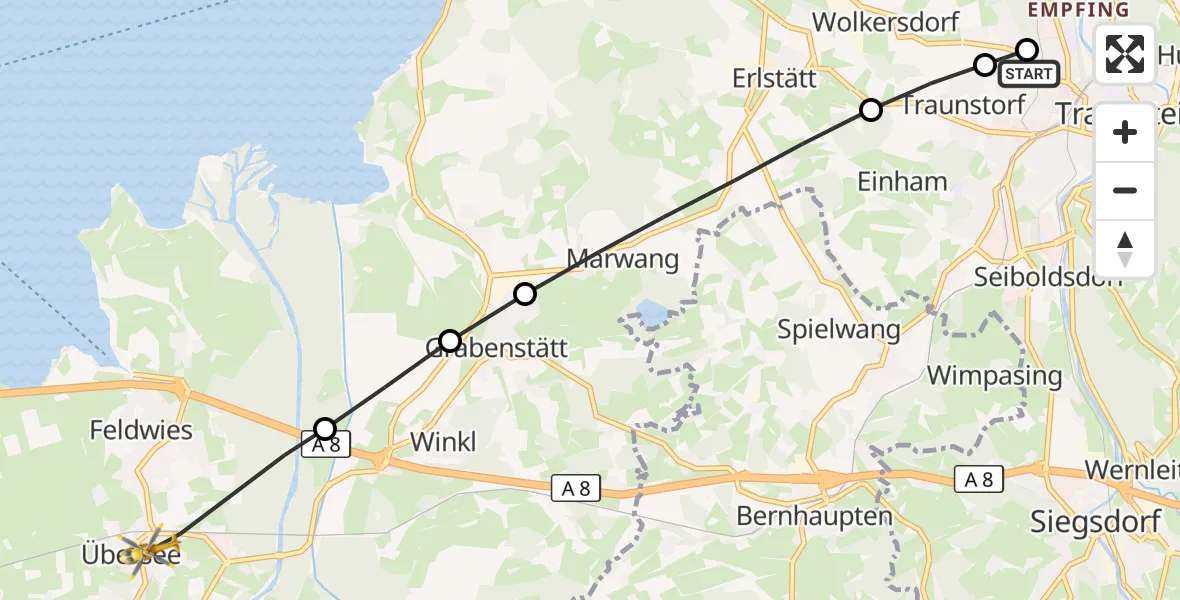 Flugroute Rettungshubschrauber Traunstein Hospital - Übersee, 28 September 2026, 14:38